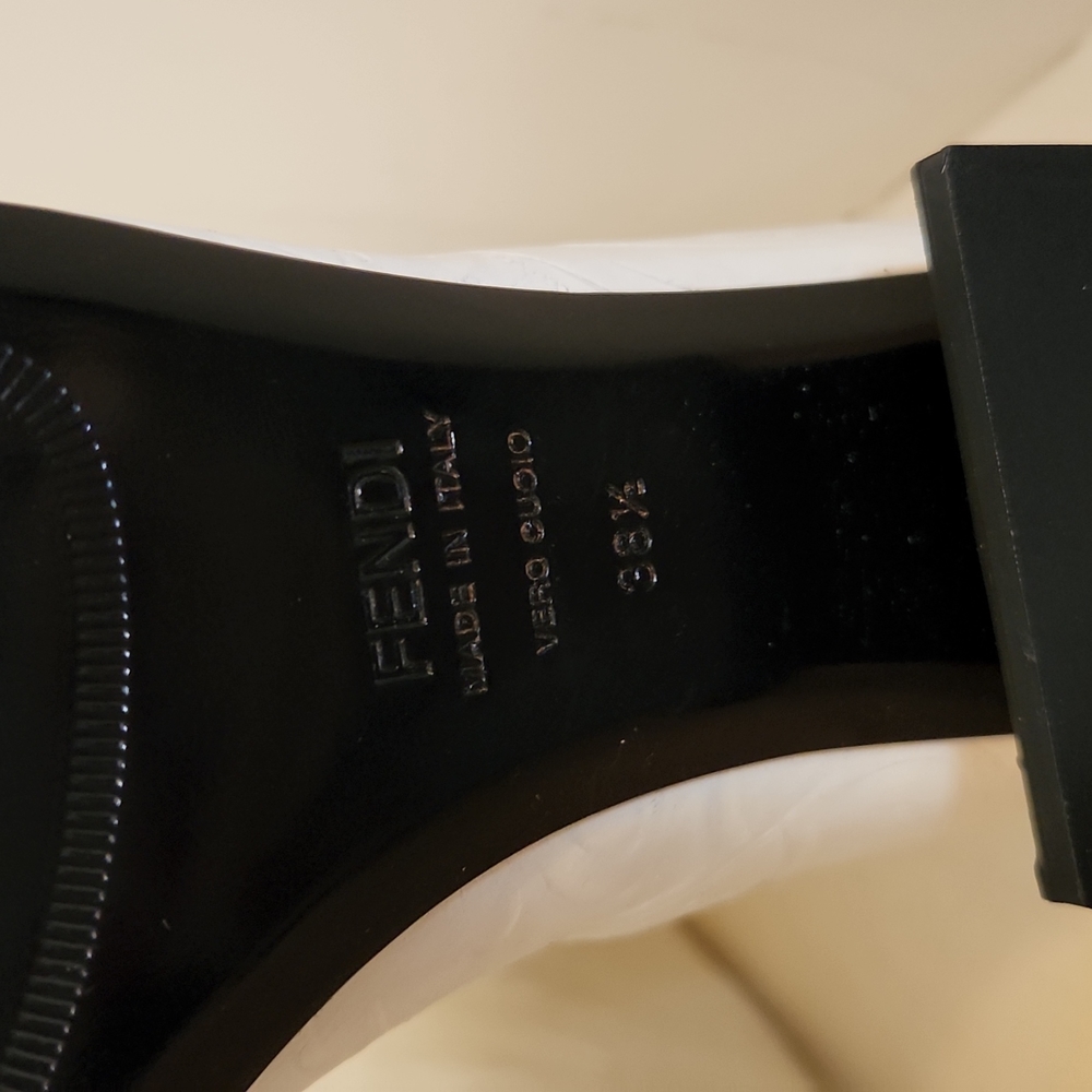 Fendi White Embossed Leather Knee-High Heeled Boots - Picture 8 of 9